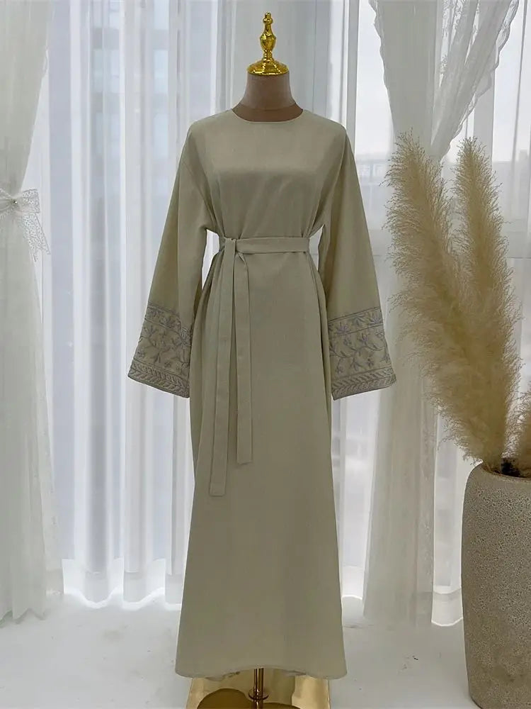 Linen Flower Embroidered Abaya 2024 Luxury