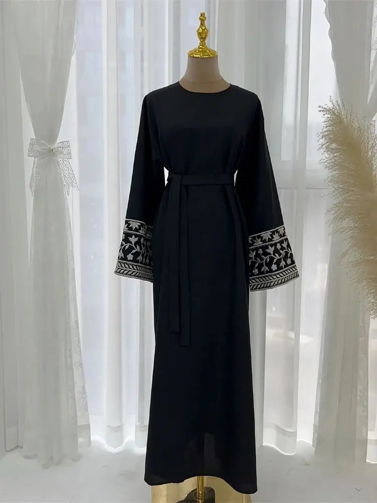 Linen Flower Embroidered Abaya 2024 Luxury