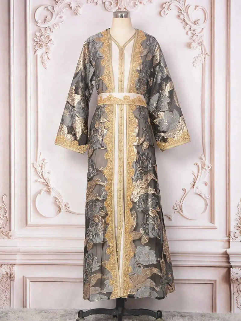 Arabic Lace V Neck Heavy Beaded Women Evening Dress Muslim A-line Delicate Birthday Prom Elegant 2-pieces Customized Dubai Robe