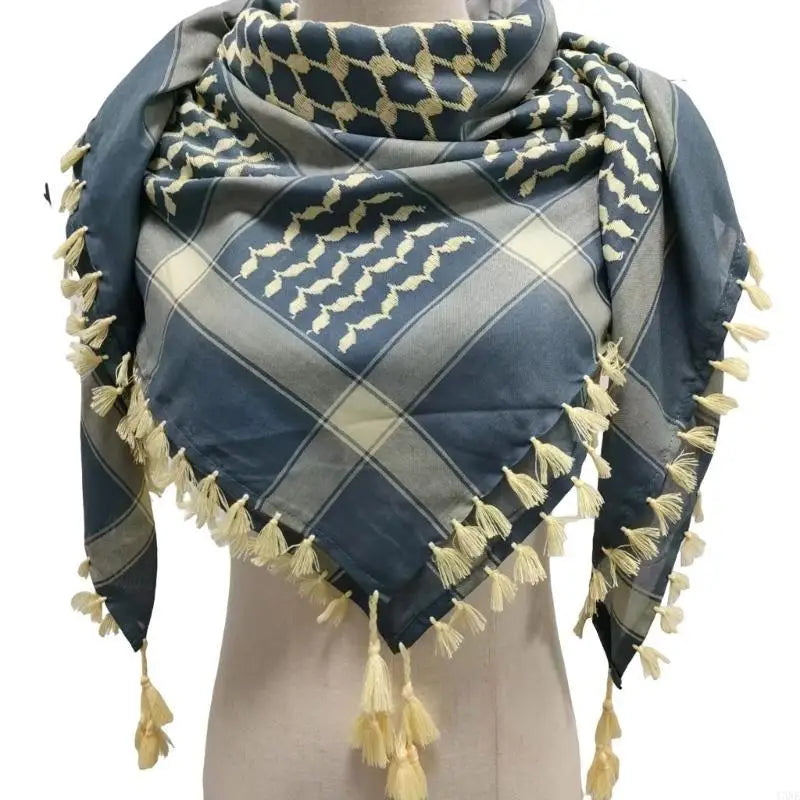 Y3NE Fringed Arab Scarf Shemagh Head Wrap Arabian Desert Headscarf Ethnic Headwear