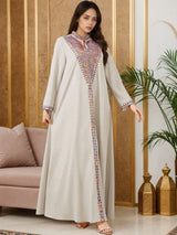 Trendy Muslim Abaya in Deep Blue Adorned with Intricate Multicolored Embroidery for Arabian Social Galas Modest Islam Fashion