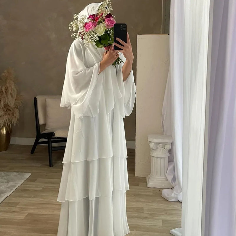Fashion Women's Wear Dubai Arabic Cardigan Robe Kaftan Chiffon Flowy Dress Abaya Solid Color Ruffles New