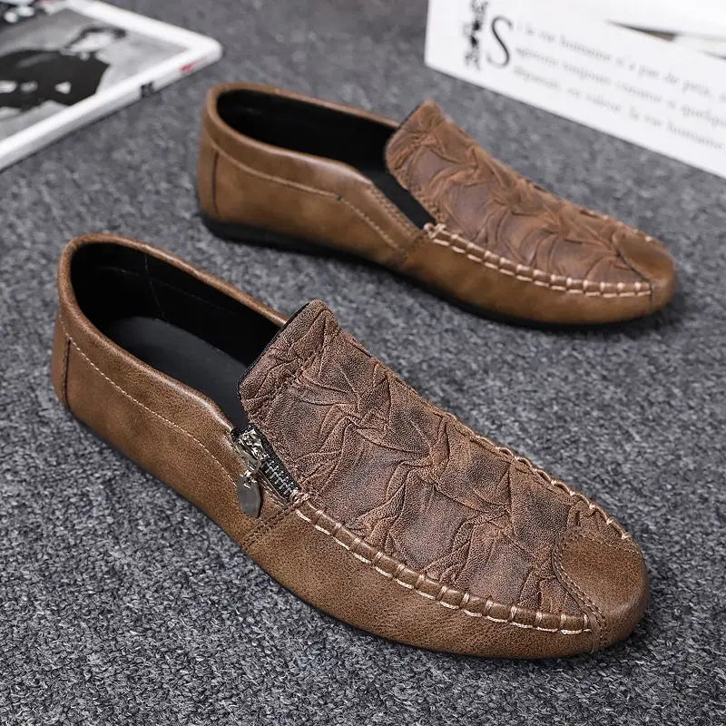 Black Round Toe Slip-on Leather Shoes for Men Classic Original Elegant Designer Legitimate 2025 Trend Sale Retro Man Casual Shoe
