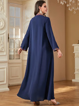 Trendy Muslim Abaya in Deep Blue Adorned with Intricate Multicolored Embroidery for Arabian Social Galas Modest Islam Fashion