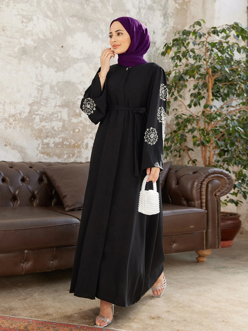 Dubai Women Muslim Abaya Beaded Maxi Dress Turkey Kaftan Modest Eid Ramadan Robe Musulmane Arab Caftan Islamic Clothing Vestido