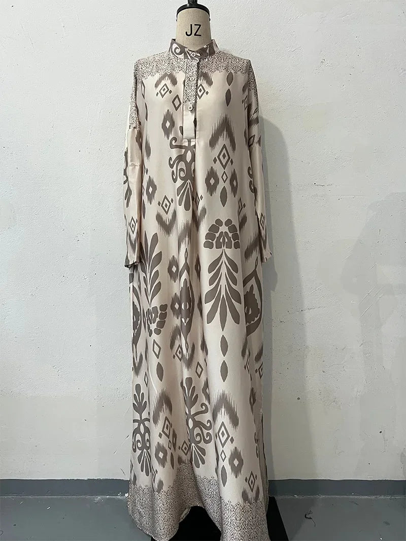 Ramadan Eid Muslim Women Print Dress Jalabiya Arabic
