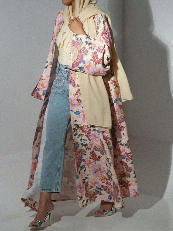 Middle Eastern Loose Abaya Muslim Full Sleeve Printed Floral
