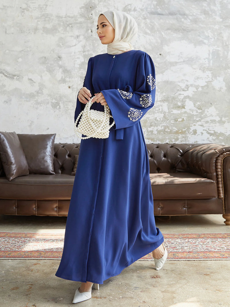 Dubai Women Muslim Abaya Beaded Maxi Dress Turkey Kaftan Modest Eid Ramadan Robe Musulmane Arab Caftan Islamic Clothing Vestido