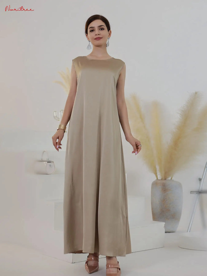 Fashion Silky Inside dress Muslim Dresses Sleeveless