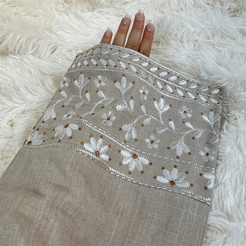 Linen Flower Embroidered Abaya 2024 Luxury