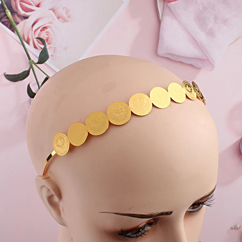 Arabic Coin Head Piece for Wedding Gold Plated Hair Clip Ethnic Diademas Para El Pelo Mujer Middle East  Fashion Metal Hairwear