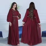 In 2025, Muslim Women's Abayas in Dubai. Arabian Abayas, Fashionable Evening Dresses with Rhinestones and A Belt, Long Gowns.