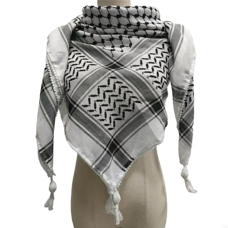 Y3NE Fringed Arab Scarf Shemagh Head Wrap Arabian Desert Headscarf Ethnic Headwear