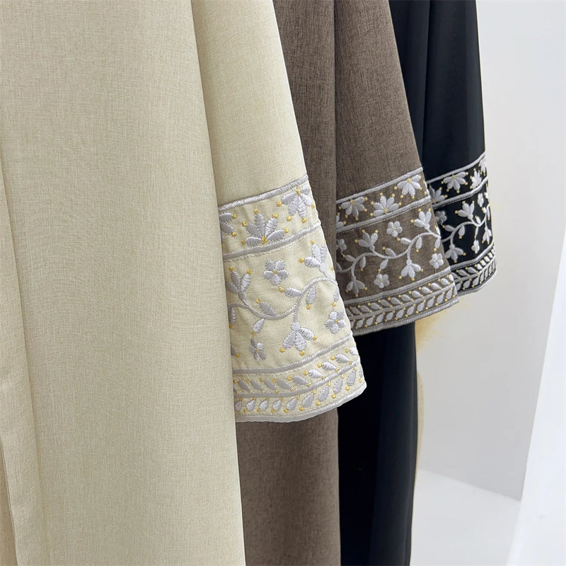 Linen Flower Embroidered Abaya 2024 Luxury