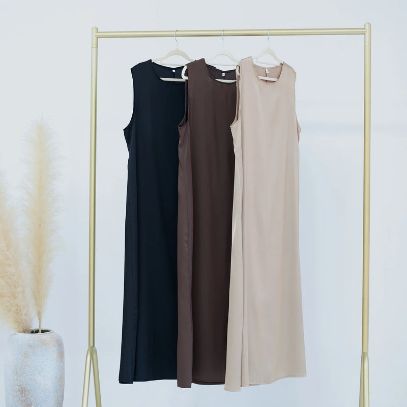 Fashion Silky Inside dress Muslim Dresses Sleeveless