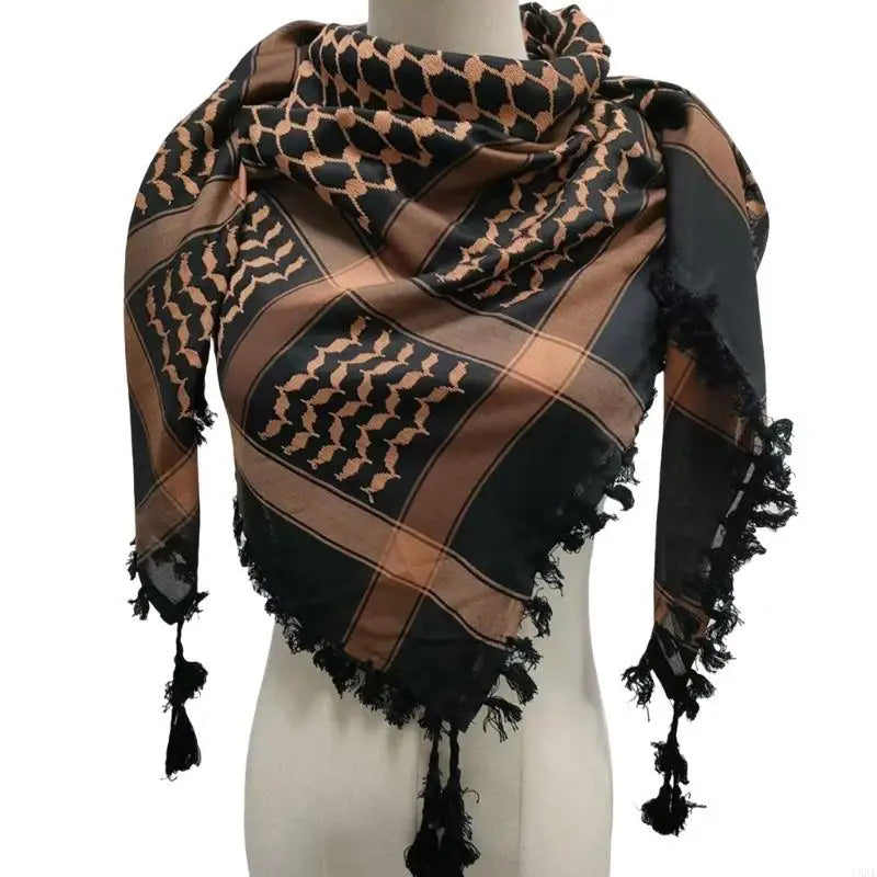 Y3NE Fringed Arab Scarf Shemagh Head Wrap Arabian Desert Headscarf Ethnic Headwear