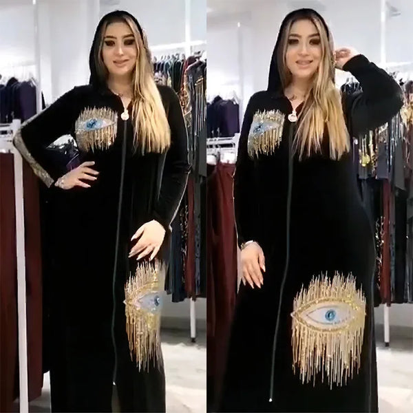 Long Sleeved Hooded Muslim Dress