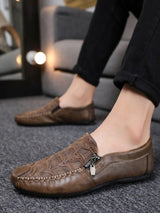 Black Round Toe Slip-on Leather Shoes for Men Classic Original Elegant Designer Legitimate 2025 Trend Sale Retro Man Casual Shoe