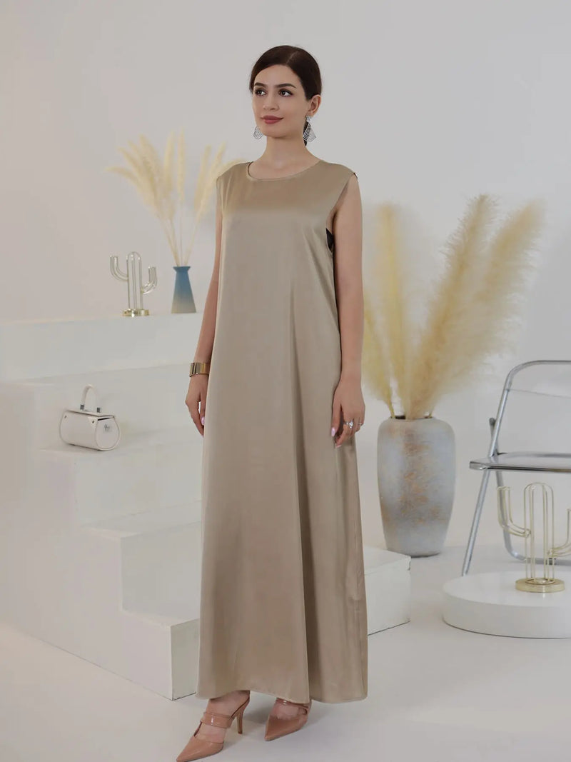 Fashion Silky Inside dress Muslim Dresses Sleeveless