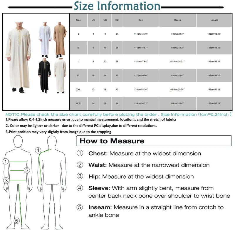 Muslim Fashion Men Jubba Thobes Arabic